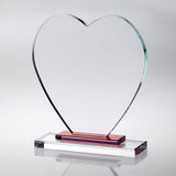 CLEAR GLASS HEART WITH RED STEPPED BASE  - JB1200