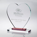 CLEAR GLASS HEART WITH RED STEPPED BASE  - JB1200