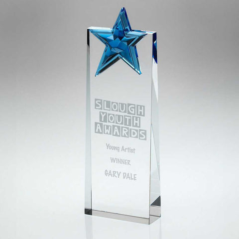 CLEAR GLASS WEDGE WITH BLUE GLASS STAR | JB3800