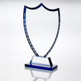 CLEAR GLASS SHIELD WITH BLUE EDGE AND FROSTED WREATH  - JB4400