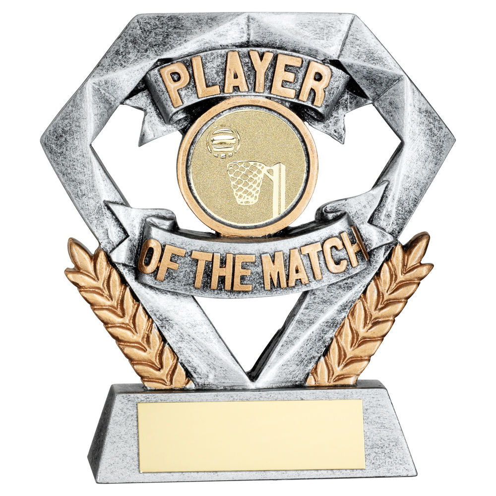 PEW/GOLD PLAYER OF THE MATCH MINI DIAMOND WITH NETBALL INSERT & PLATE ...