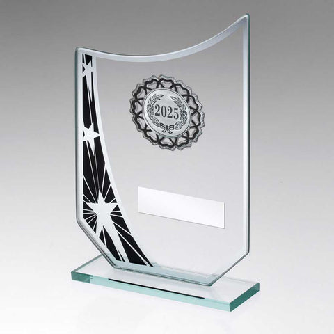 JADE/BLK/SILV GLASS STAR PLAQUE WITH SILV/BLK TRIM TROPHY | JR17-TY185