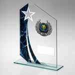 JADE/BLUE/SILV GLASS PLAQUE WITH SILV/BLK TRIM TROPHY | JR17-TY186