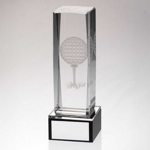 CLEAR GLASS LASERED GOLF COLUMN ON BLACK BASE | JR2-TD572G