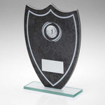STONE EFFECT GLASS SHIELD WITH WHITE WREATH & LINES + PLATE (1in CEN) | JR9-TD419G