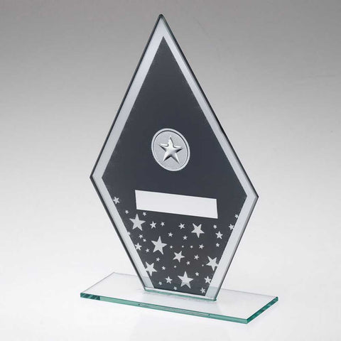 GREY/SILVER PRINTED GLASS DIAMOND WITH SILVER STARS AND PLATE (2in CENTRE) | JR9-TD939G