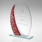 JADE GLASS OVAL PLAQUE WITH RED/SILVER STAR DESIGN (4mm THICK) | RB4