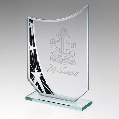 JADE GLASS CURVED PLAQUE WITH BLACK/SILVER STAR DESIGN (4mm THICK) | SK4